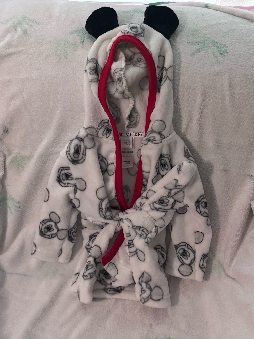 Disney Mickey Mouse White & Red Hooded baby Robe 6/9months